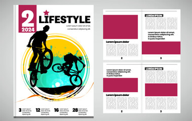 Printing magazine or e-book with sport subject in background, easy to editable vector - 761805877