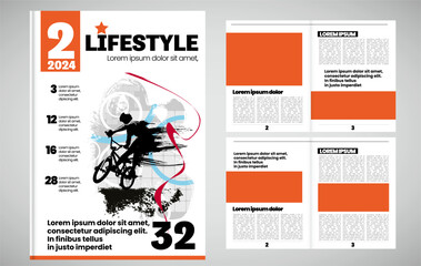 Printing magazine or e-book with sport subject in background, easy to editable vector - 761805879