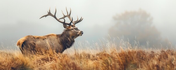 Windswept Stag in the Field in the United Kingdom