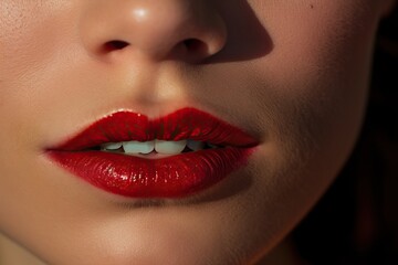 close up sexy red lips, beauty make-up detail 