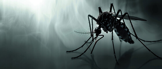 a close up of a mosquito on a black and white background with a blurry image of the back of the mosquito. - obrazy, fototapety, plakaty