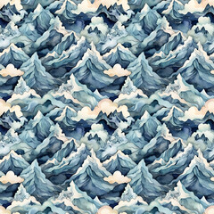 seamless pattern abstract blue clouds  and mountains