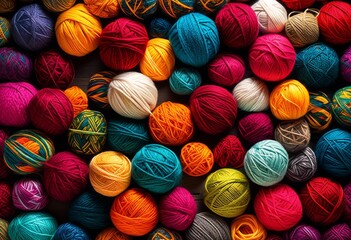 illustration, colorful yarn balls knitting crochet craft supplies handmade textiles, projects, wool, thread, needlework, hobby, creative, fabric, diy, arts