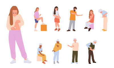 Diverse people cartoon characters set doing self-injection of insulin hormone dose or medical drugs