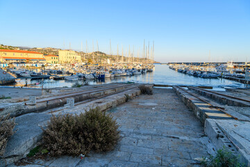 Late afternoon view of Porto Vecchio, the old port and now a marina for sailboats, fishing boats...
