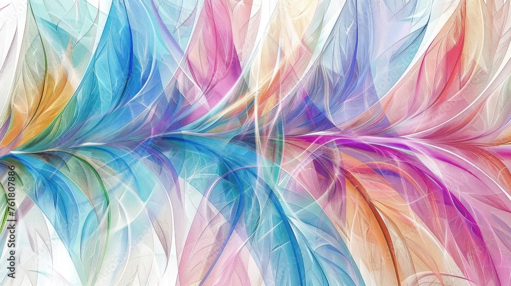 Poster a multicolored abstract background with a large feather like object in the middle of the image and a