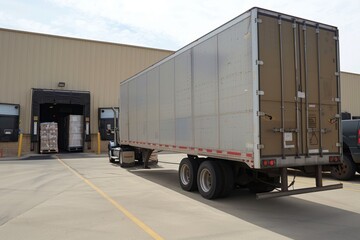 Boxes Packed and Loaded onto a Large Truck outside the Warehouse