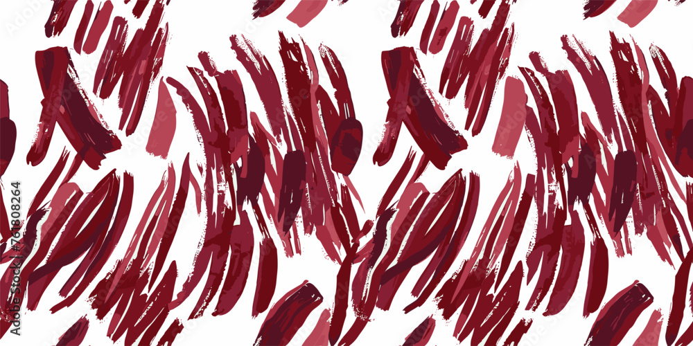 Poster seamless vector pattern with red brow brush strokes. geometric doodle seamless pattern with differen