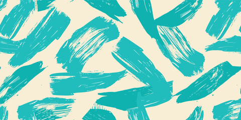 Seamless vector pattern with cyan brush strokes. Distorted grungy abstract forms. Brush strokes seamless pattern texture. Grange shapes. Grunge textured. Vector shapes with brush strokes - obrazy, fototapety, plakaty