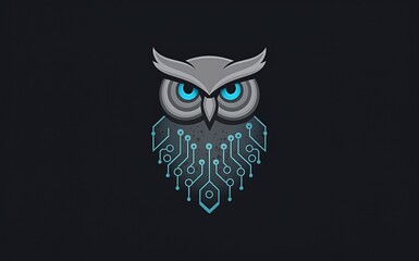 Elegantly combines the wisdom symbolized by an owl with the future-forward essence of neon blue circuitry, set against a dark backdrop.