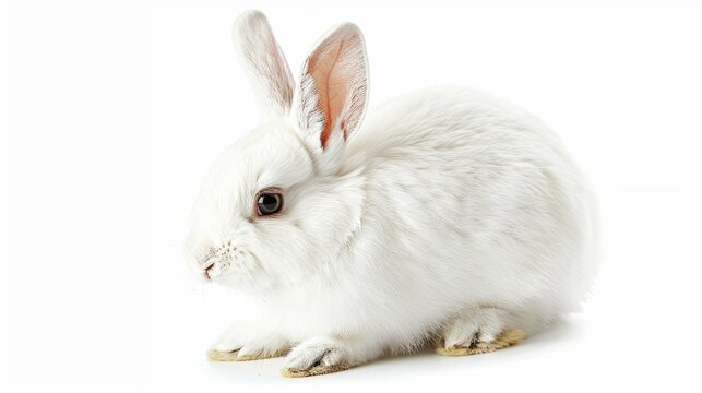 White rabbit on a white background. High key pet photography with space for text for greeting cards and posters