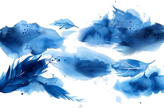 blue paint strokes in watercolor on a transparent background