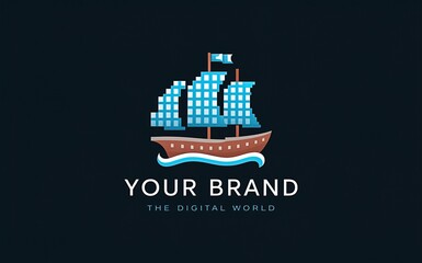 "Brand Space" features a sailing ship with pixelated sails, embodying a modern twist on classic maritime themes for a nautical brand.