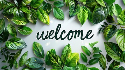 welcome text with leaves