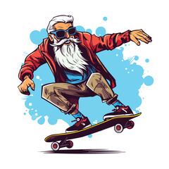 Hype bearded old man freestyle with skateboard
