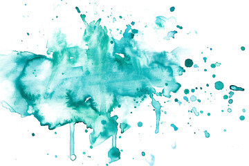 Teal watercolor splash illustration on white background.