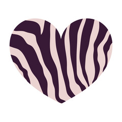 Heart with zebra print texture. Heart with animal pattern. Heart decoration. Vector illustration
