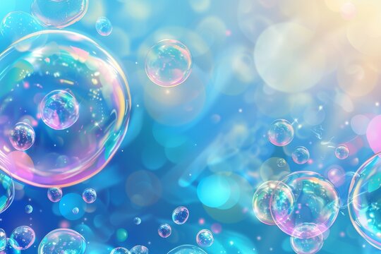 water bubbles collection on colored blur background