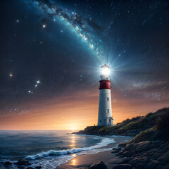 The sea and the lighthouse - obrazy, fototapety, plakaty