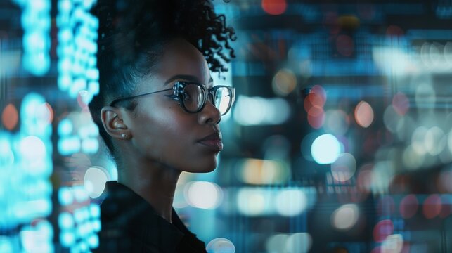 A thoughtful man stands contemplatively amidst a digitalized urban backdrop, evoking notions of connectivity and modern urban existence