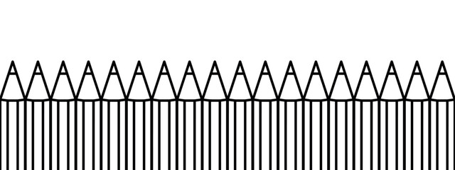 black line pencils laying in row, line made by pencil tips, back to school background, bottom line, panoramic vector illustration