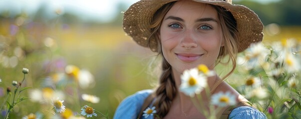 Obraz premium Young female gardener picking flowers outdoors