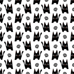 Black Cats vector seamless pattern.  Background for print, wrapping paper, cover, decor, banners.