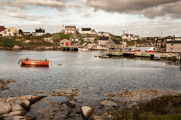 A quiet autumn afternoon in the sleepy fishing village of Peggy's Cove, Nova Scotia in Canada near...