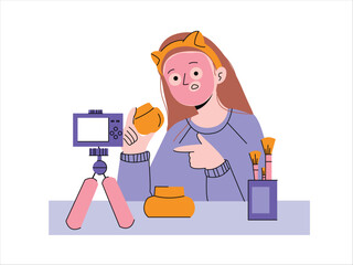 Skincare and Make Up Vlogger Illustration. Influencer Concept Illustration.