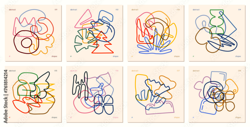 Leinwandbilder set of compositions from contours various unusual figures drawn hand with multiplying effect, сollag