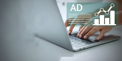Businessman use laptop with advertising on website. Digital marketing commerce online sale ab...