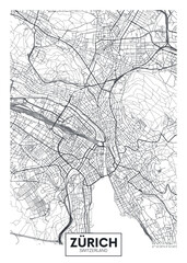Fototapeta na wymiar City map Zürich, detailed urban planning travel vector poster design
