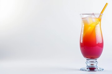 summer cocktail in a glass with a straw on the white background