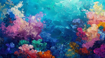 Fototapeta na wymiar A vibrant coral reef underwater scene, portrayed with abstract oil paint textures.