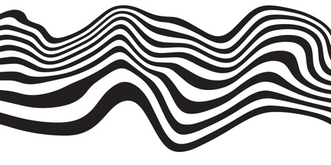 black and white curved line stripe wave abstract background, Psychedelic hippie pattern, trippy acid poster.