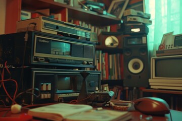 Fototapeta premium old retro electronics equipment for audio and video