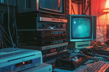 old retro electronics equipment for audio and video