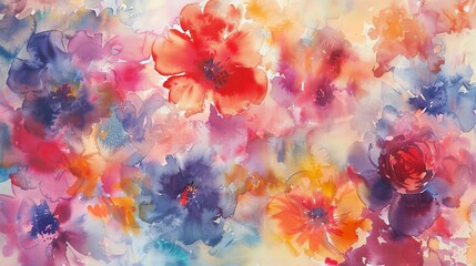 Fototapeta na wymiar An abstract floral watercolor painting, where flowers blend into the background creating a seamless and harmonious composition.