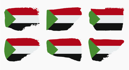 Sudan flag set with palette knife paint brush strokes grunge texture design. Grunge brush stroke effect