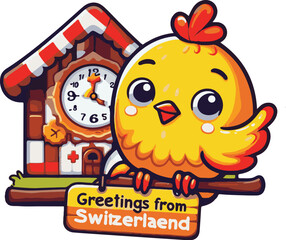 cartoon chicken with clock