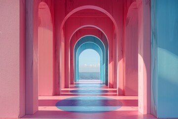 Minimal pink corridor. Free your mind concept