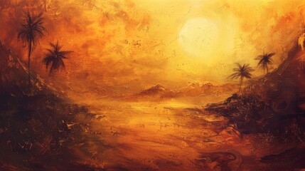 An abstract oil painting background that evokes the mystique and allure of an exotic desert. - obrazy, fototapety, plakaty