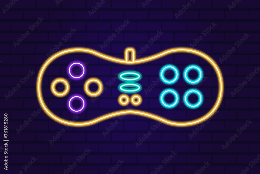 Aufkleber vector neon glow game controller gamepad icon. colored outline joystick element flat style on night 