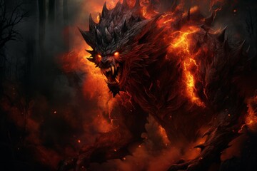 Menacing Dark fire monster. Evil satan art. Generate Ai