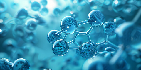 illustration of blue background with hydrogen molecule - obrazy, fototapety, plakaty