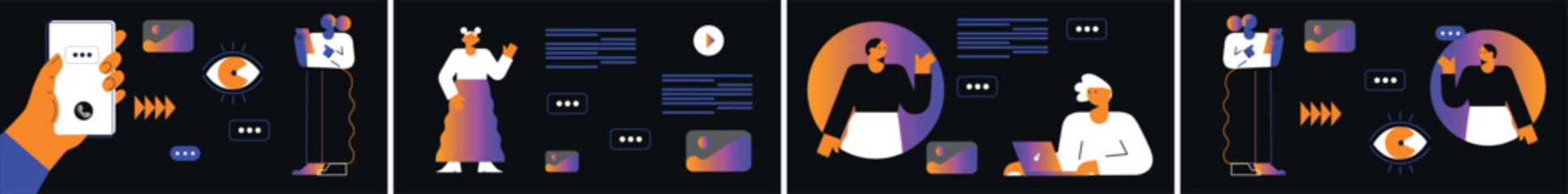 Working online, freelancing, education. Cartoon style. Vector illustration