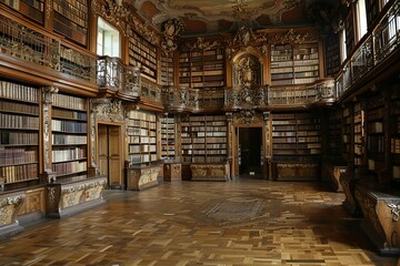 Old library with many books on shelves