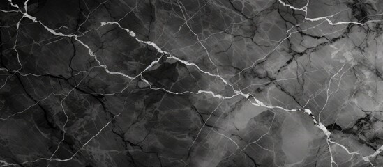 A monochrome photograph capturing the intricate pattern of black marble texture, resembling the darkness of water and soil, with hints of grey, wood, and metal