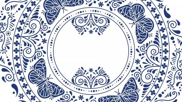 Ethnic folk ceramic tile animation in Talavera style with navy blue floral ornament. This traditional craft will add a touch of charm to your video projects. 