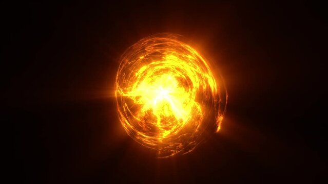 4K Fireball with rays in the dark. Abstract bright sphere. Looping animation